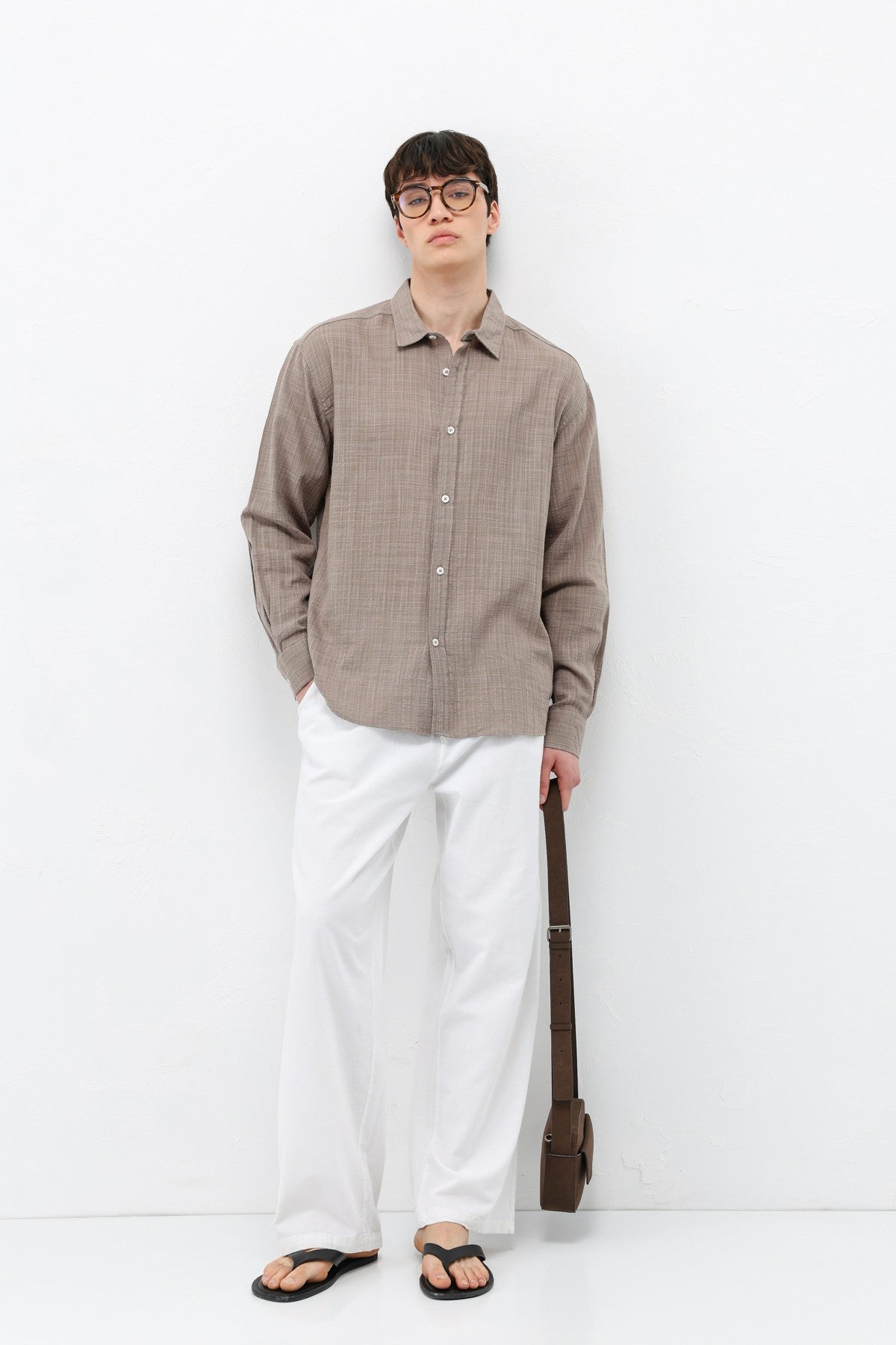Textured Linen-Look Oversized Shirt