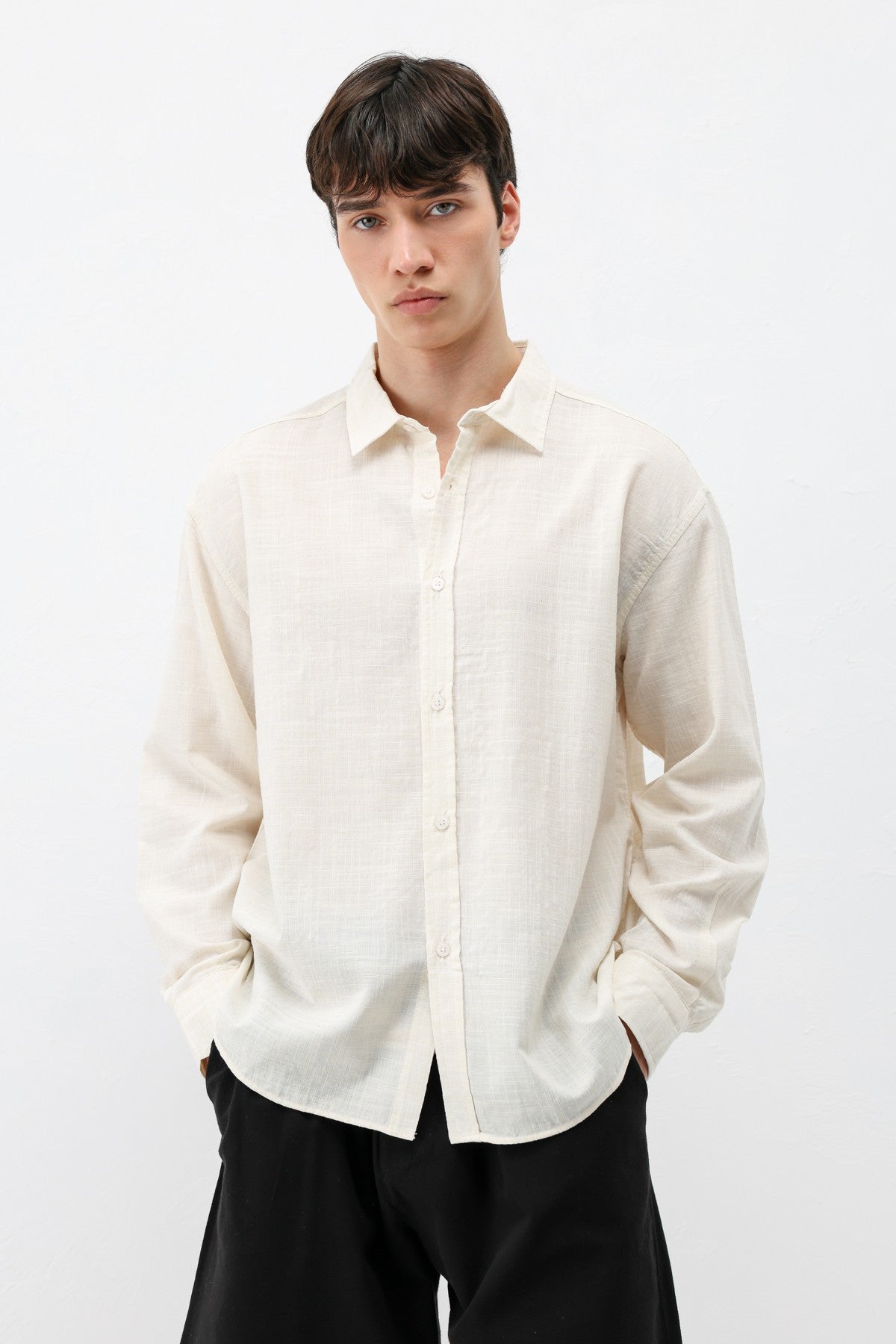 Textured Linen-Look Oversized Shirt