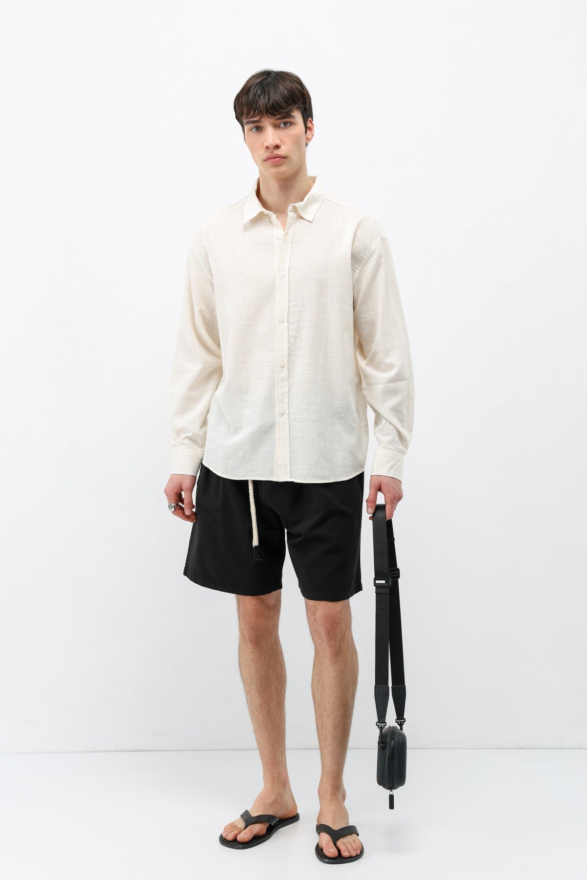 Textured Linen-Look Oversized Shirt