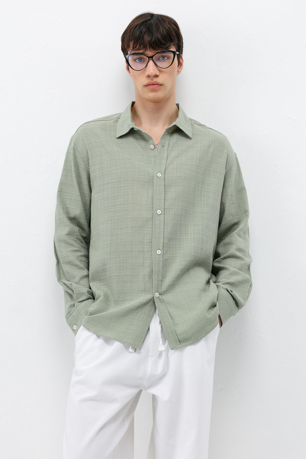 Textured Linen-Look Oversized Shirt