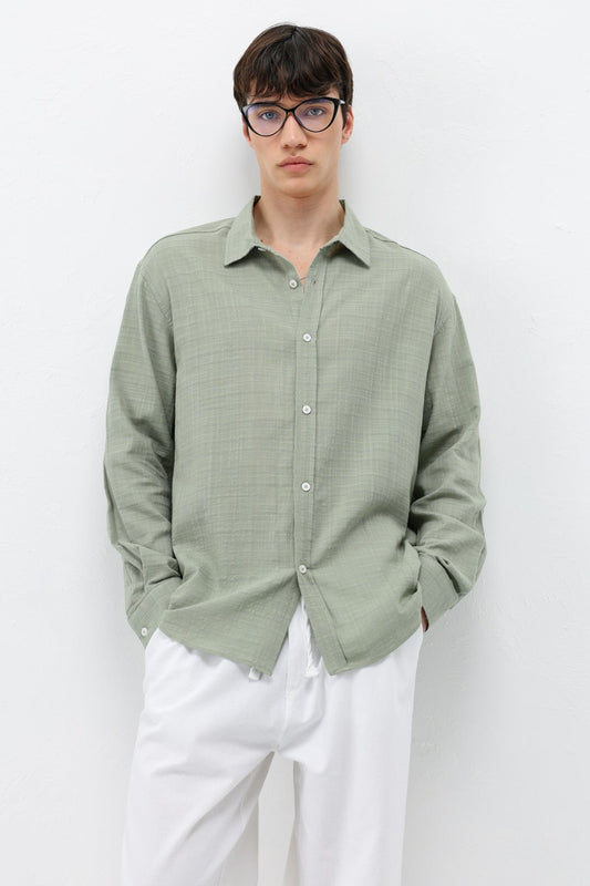Textured Linen-Look Oversized Shirt