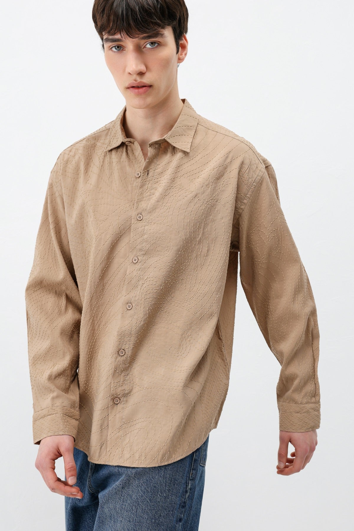 Oversized Shirt with Stitching Details