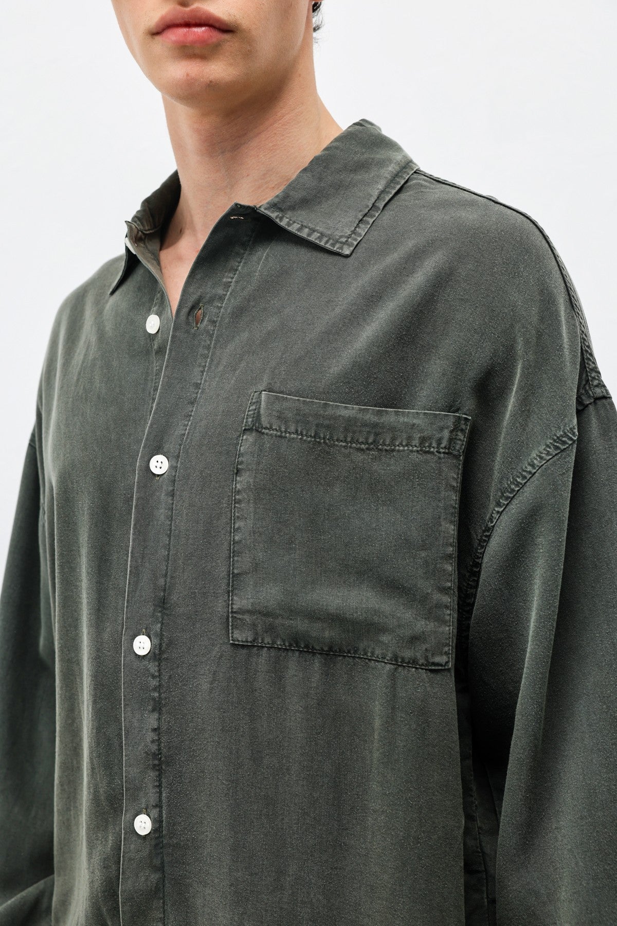 Oversized Shirt with Washed Finish and Pocket Details