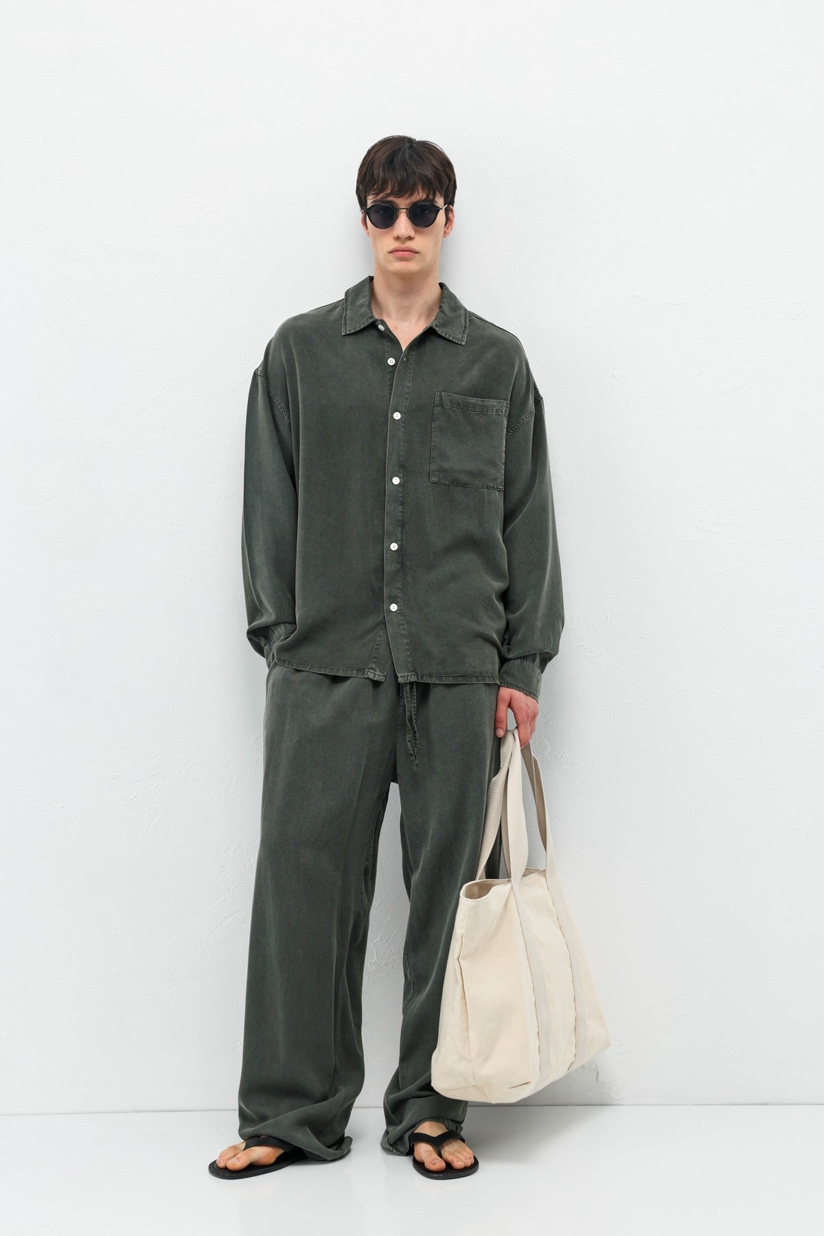 Oversized Shirt with Washed Finish and Pocket Details