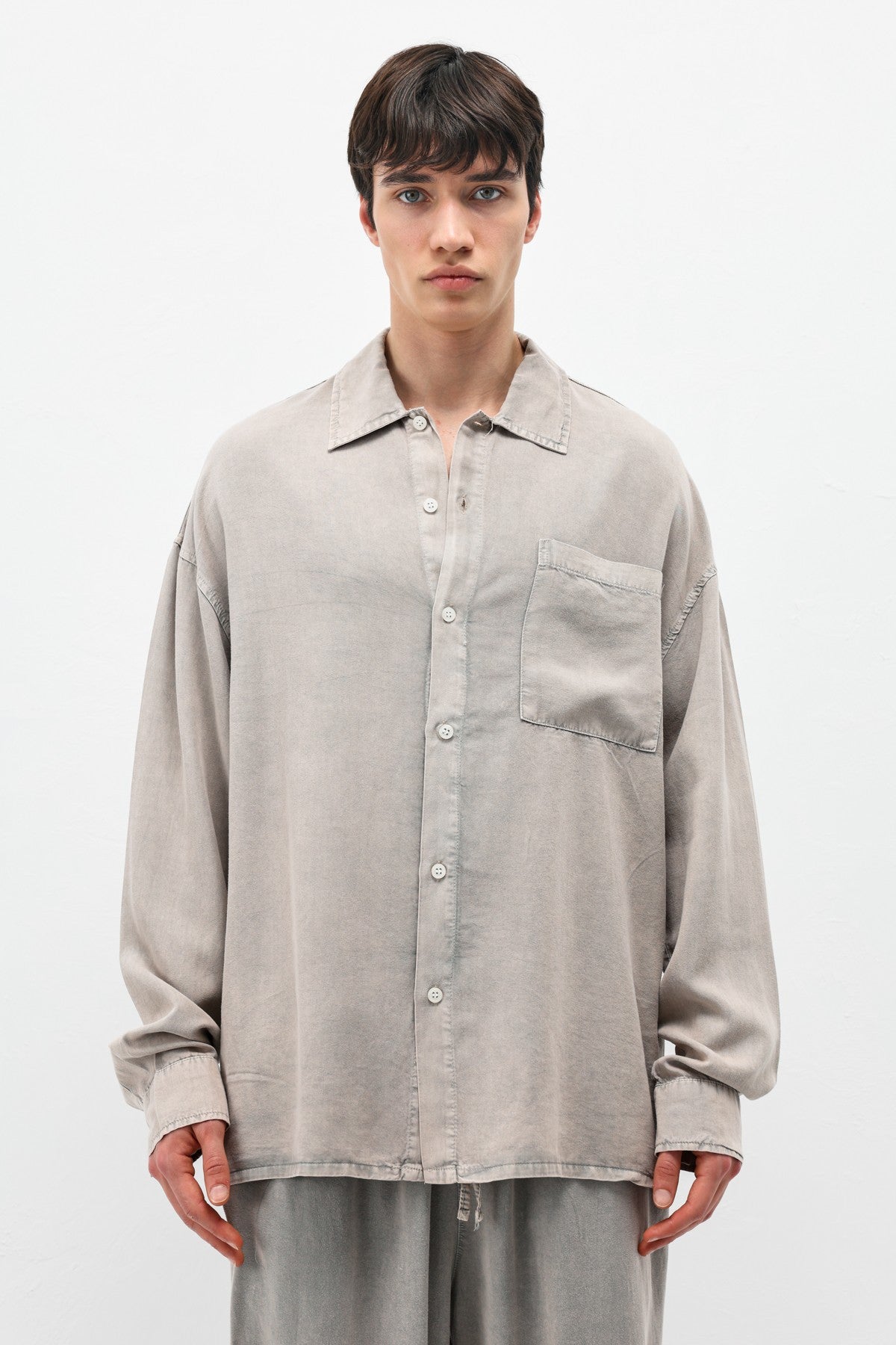 Oversized Shirt with Washed Finish and Pocket Details