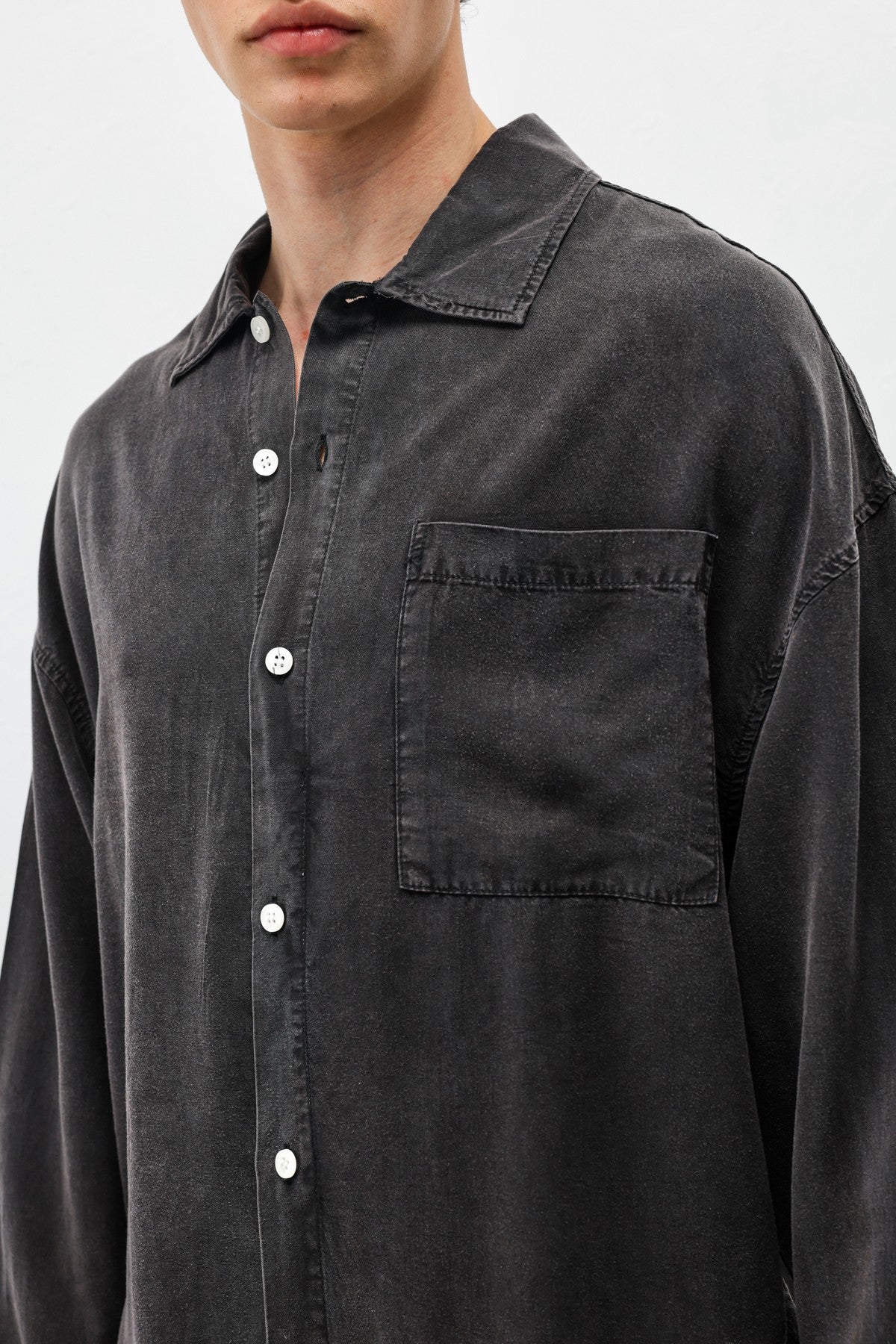Oversized Shirt with Washed Finish and Pocket Details