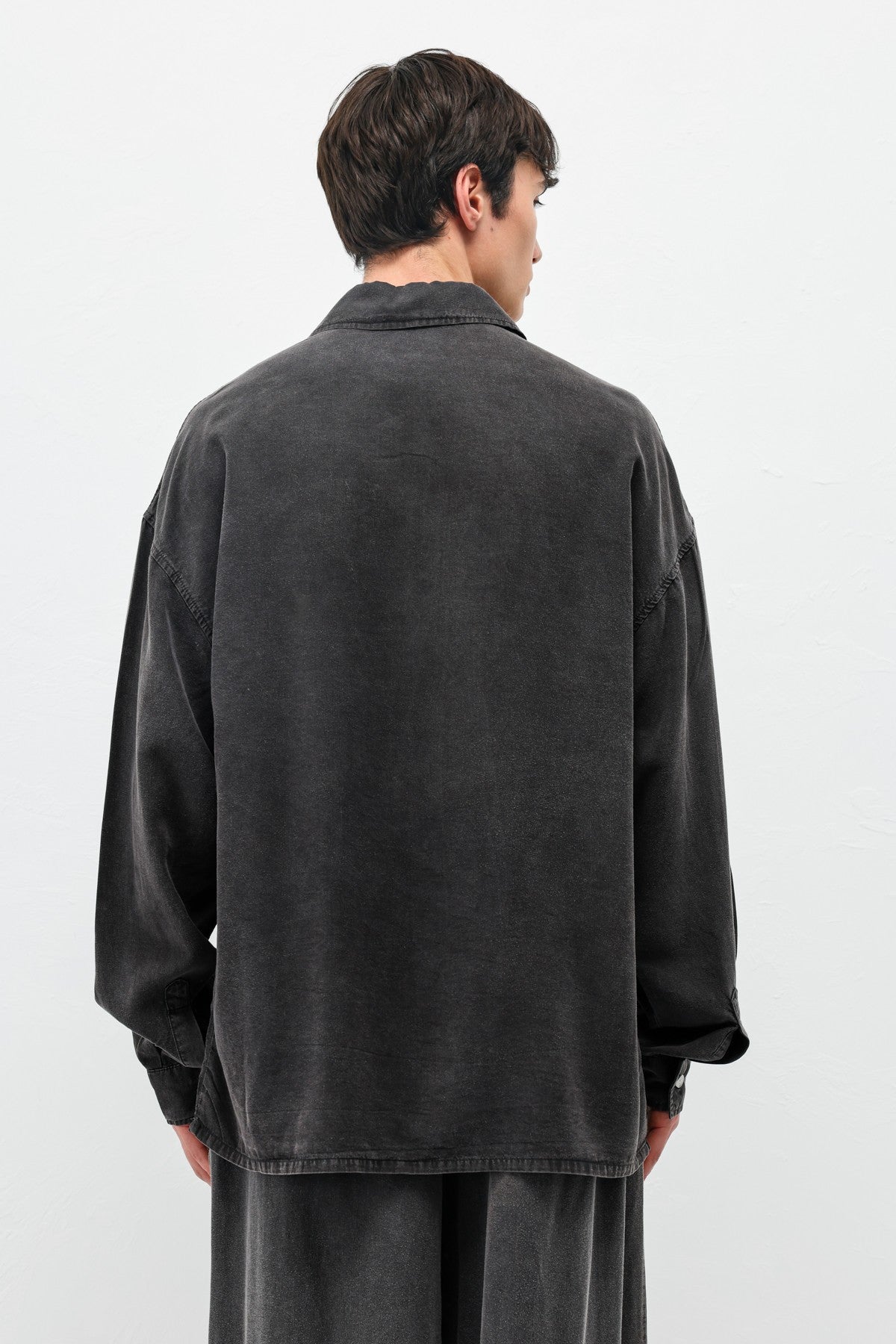 Oversized Shirt with Washed Finish and Pocket Details