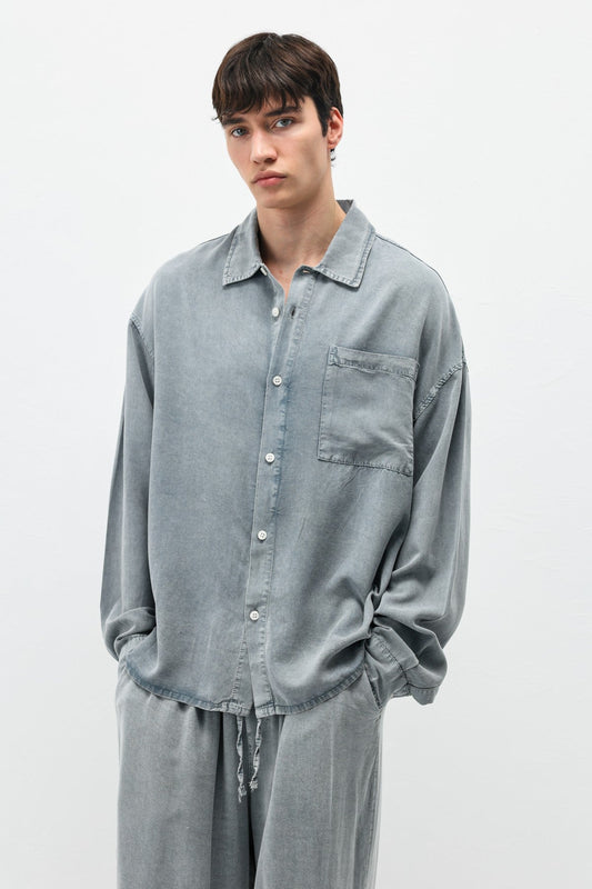 Oversized Shirt with Washed Finish and Pocket Details