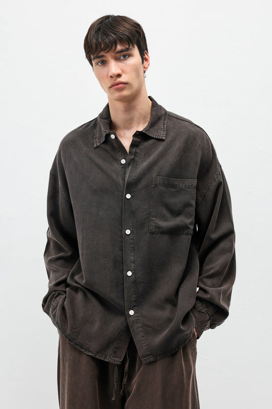 Oversized Shirt with Washed Finish and Pocket Details