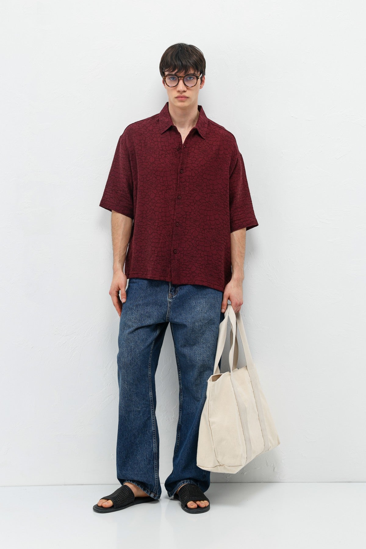 Oversized Patterned Short-Sleeve Shirt