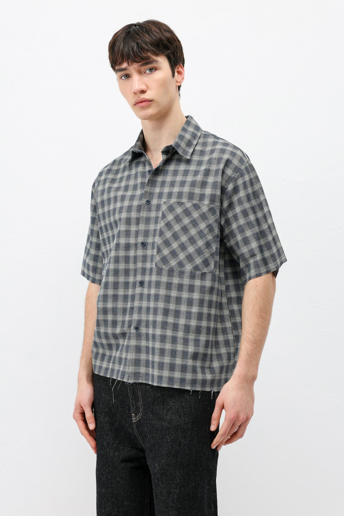 Checkered Short-Sleeved Oversized Shirt