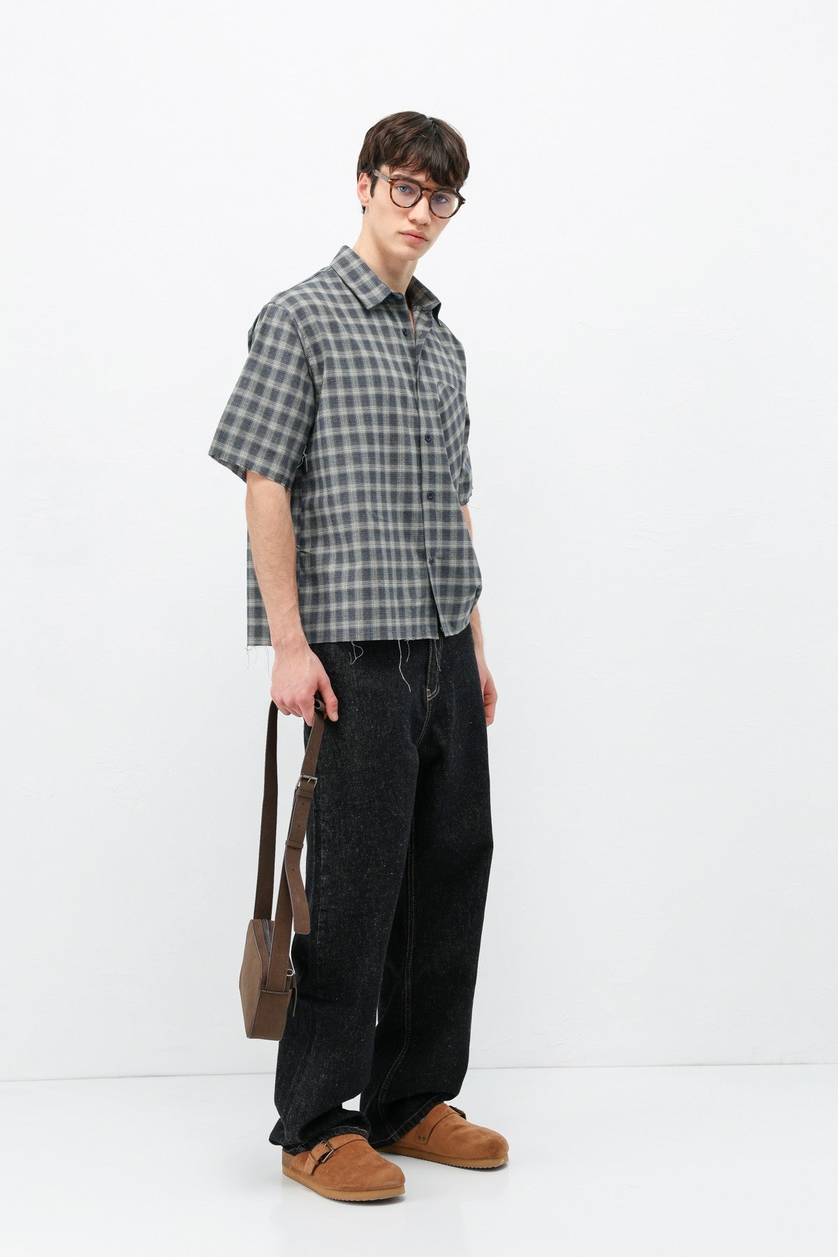 Checkered Short-Sleeved Oversized Shirt