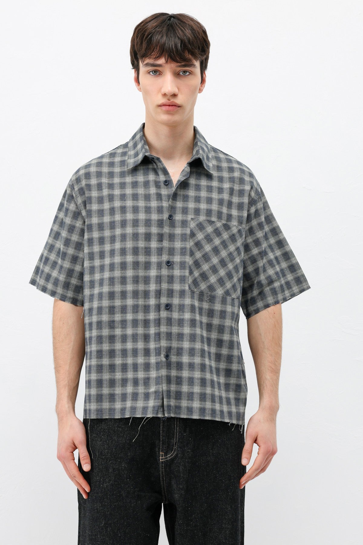 Checkered Short-Sleeved Oversized Shirt