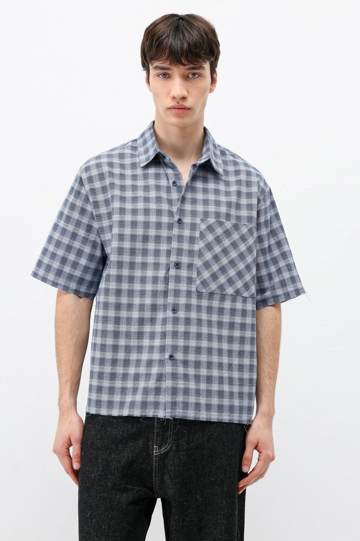 Checkered Short-Sleeved Oversized Shirt