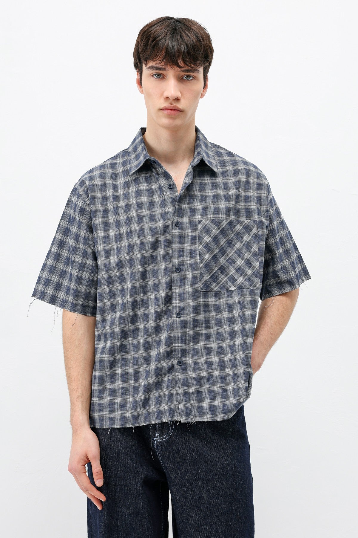 Checkered Short-Sleeved Oversized Shirt