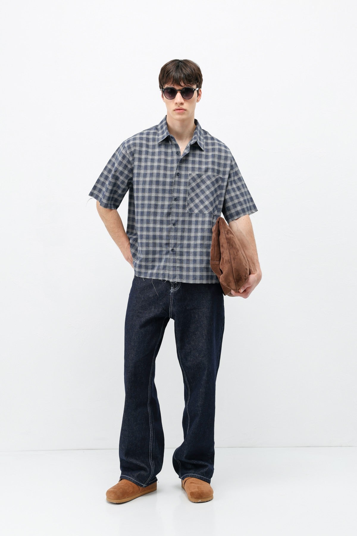 Checkered Short-Sleeved Oversized Shirt