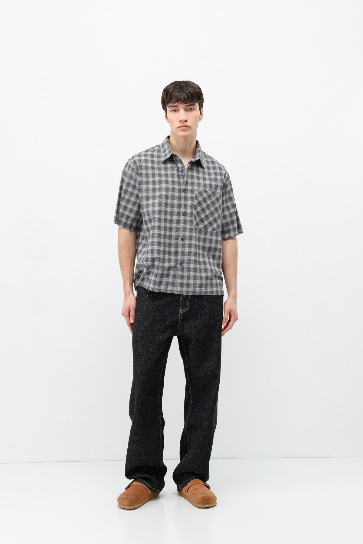 Checkered Short-Sleeved Oversized Shirt
