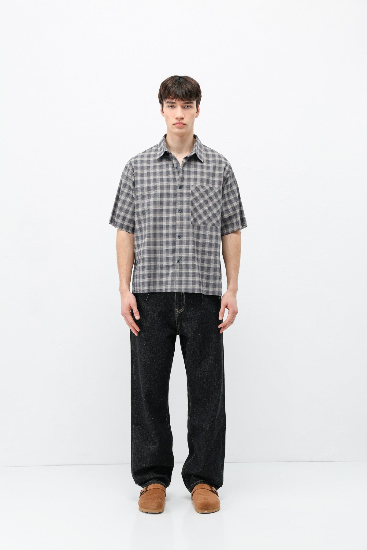 Checkered Short-Sleeved Oversized Shirt