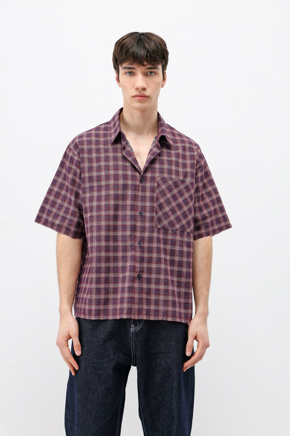 Checkered Short-Sleeved Oversized Shirt