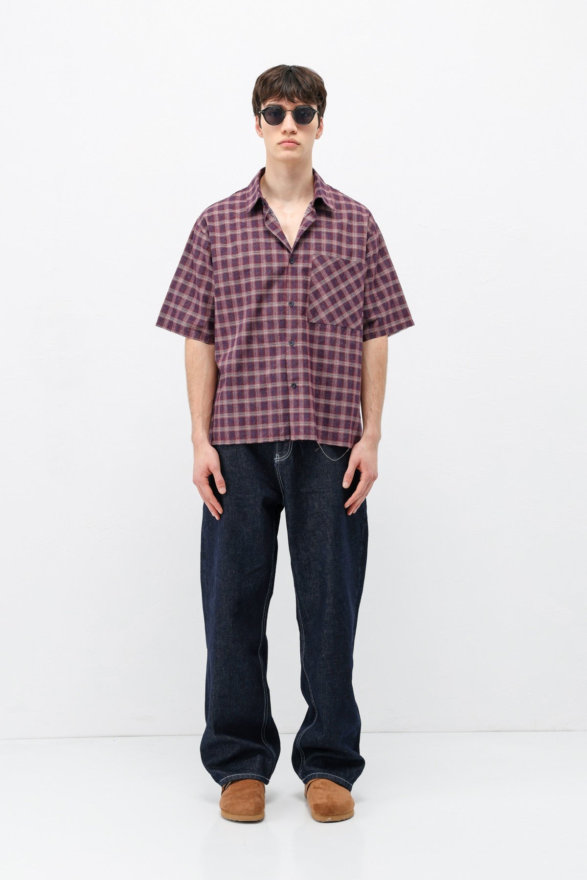 Checkered Short-Sleeved Oversized Shirt