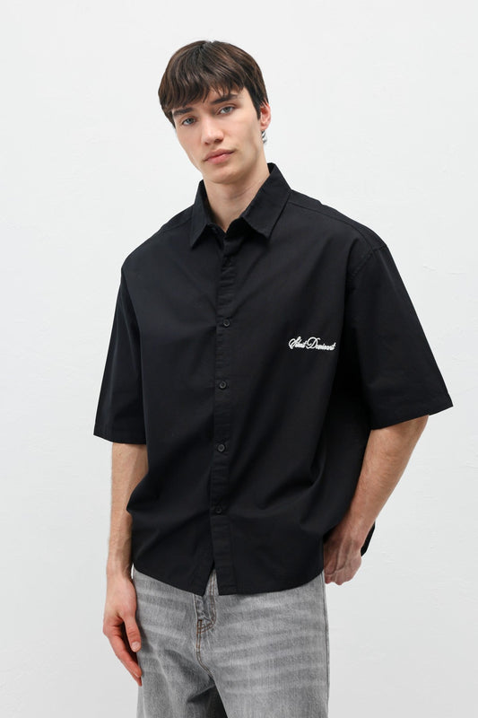 Oversized Short-Sleeve Shirt with Printed Text