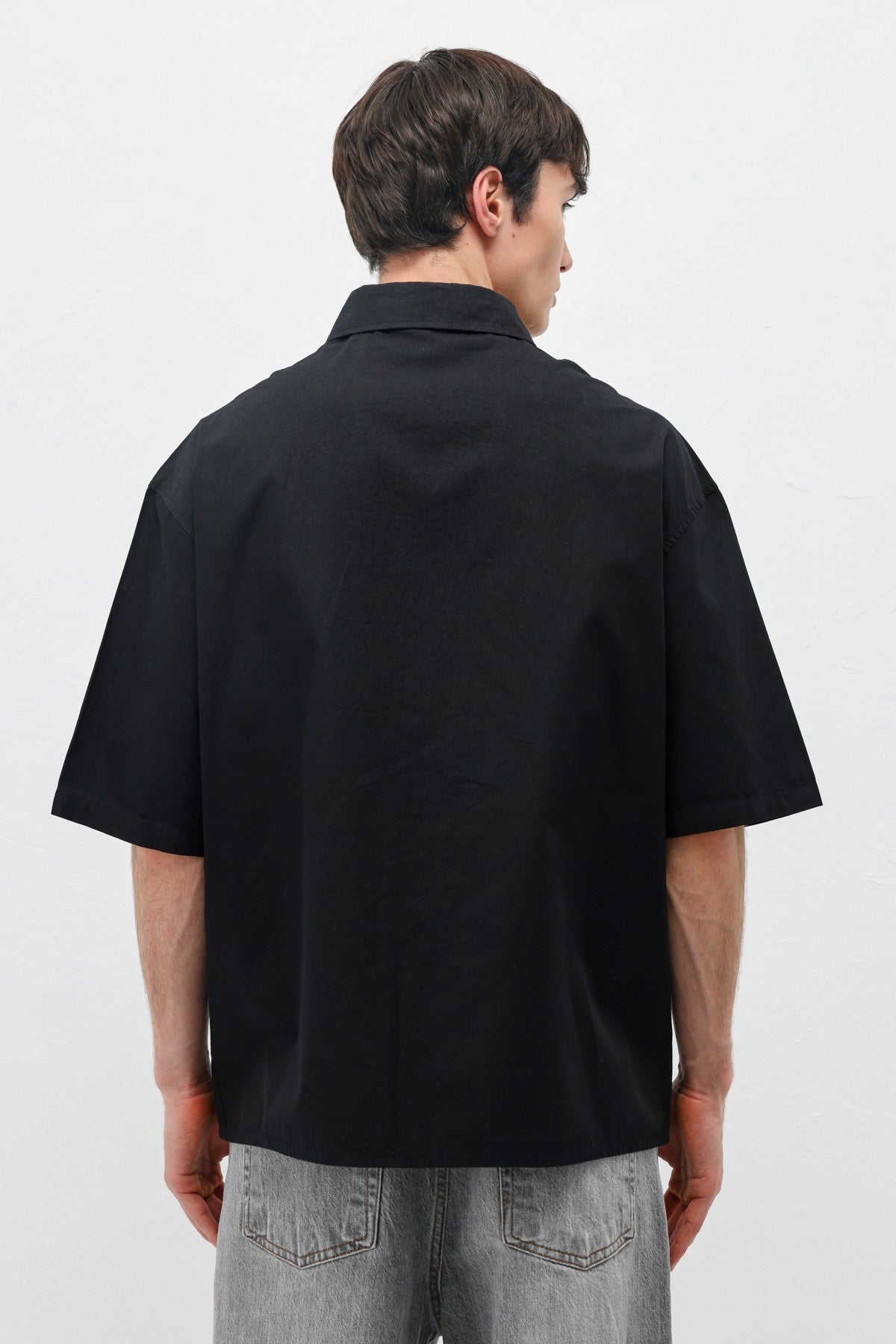 Oversized Short-Sleeve Shirt with Printed Text