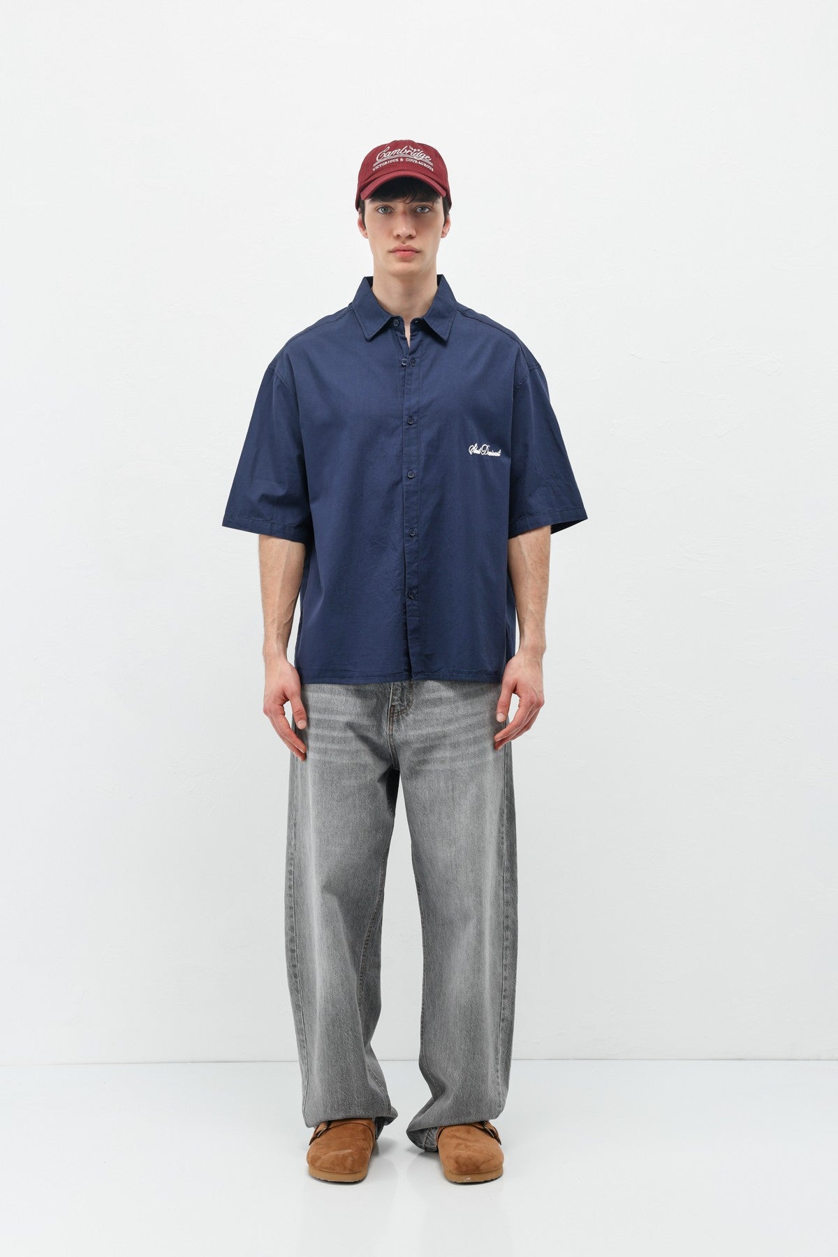 Oversized Short-Sleeve Shirt with Printed Text