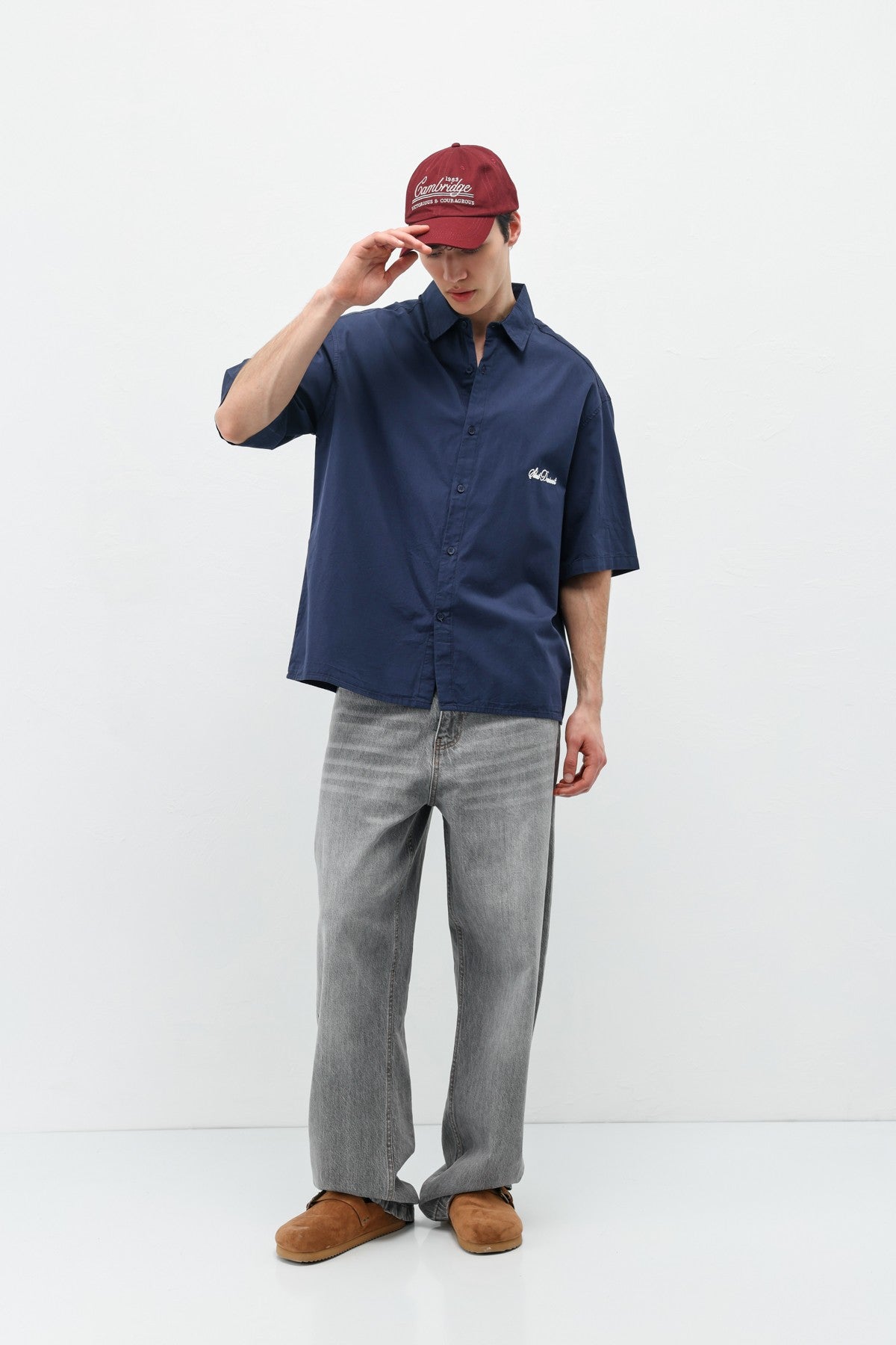 Oversized Short-Sleeve Shirt with Printed Text