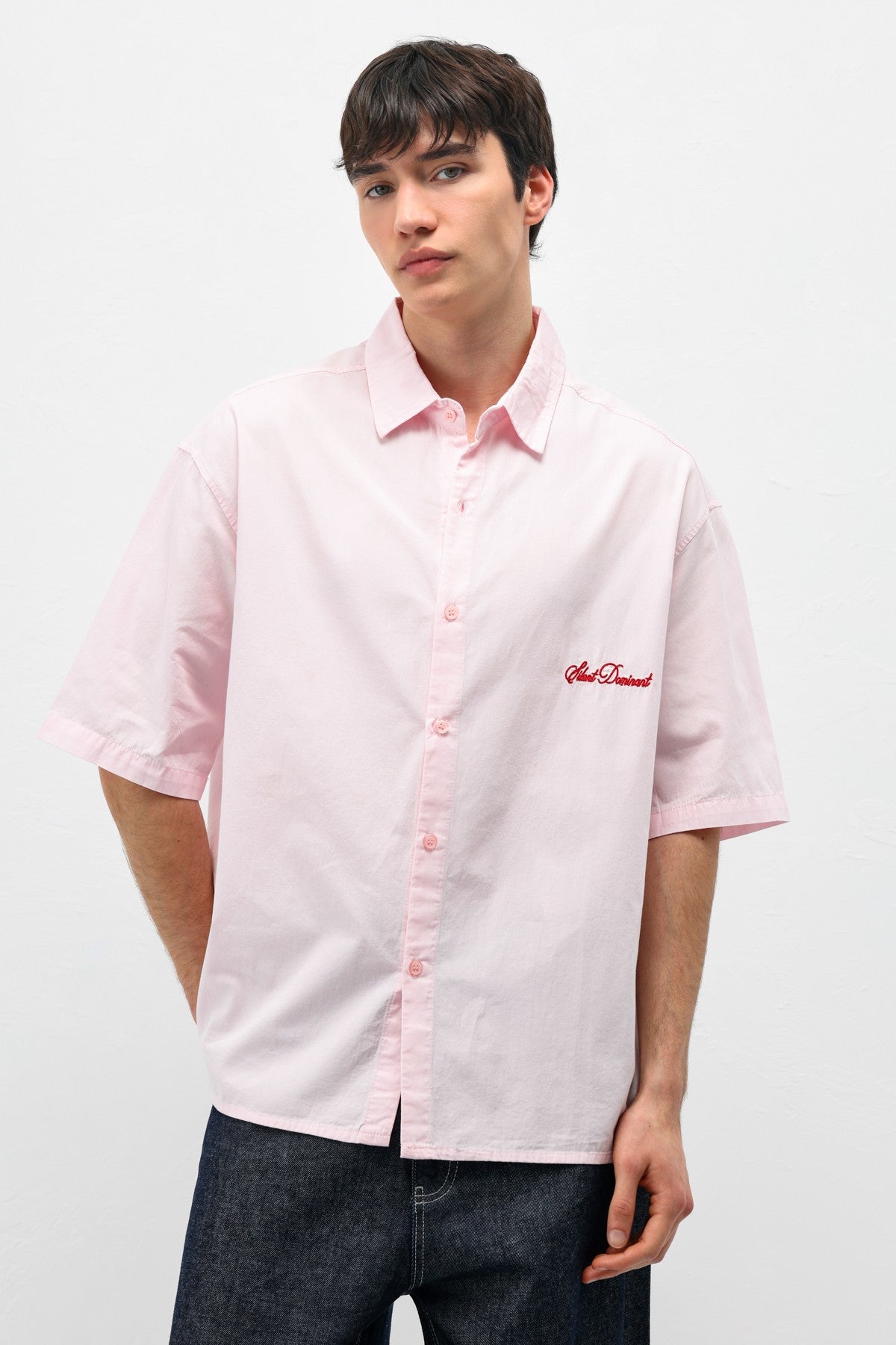 Oversized Short-Sleeve Shirt with Printed Text