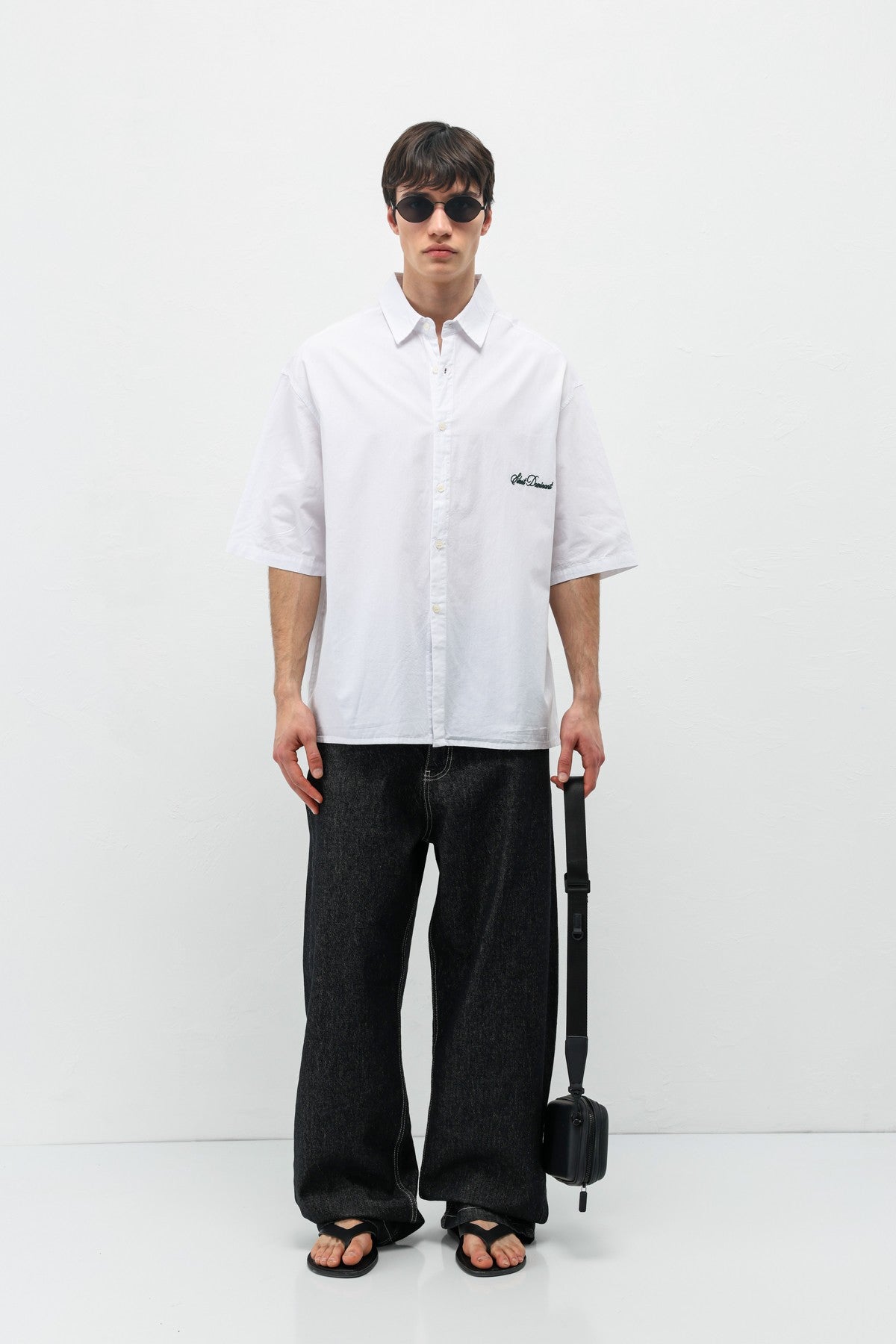 Oversized Short-Sleeve Shirt with Printed Text