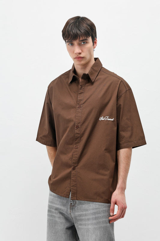 Oversized Short-Sleeve Shirt with Printed Text