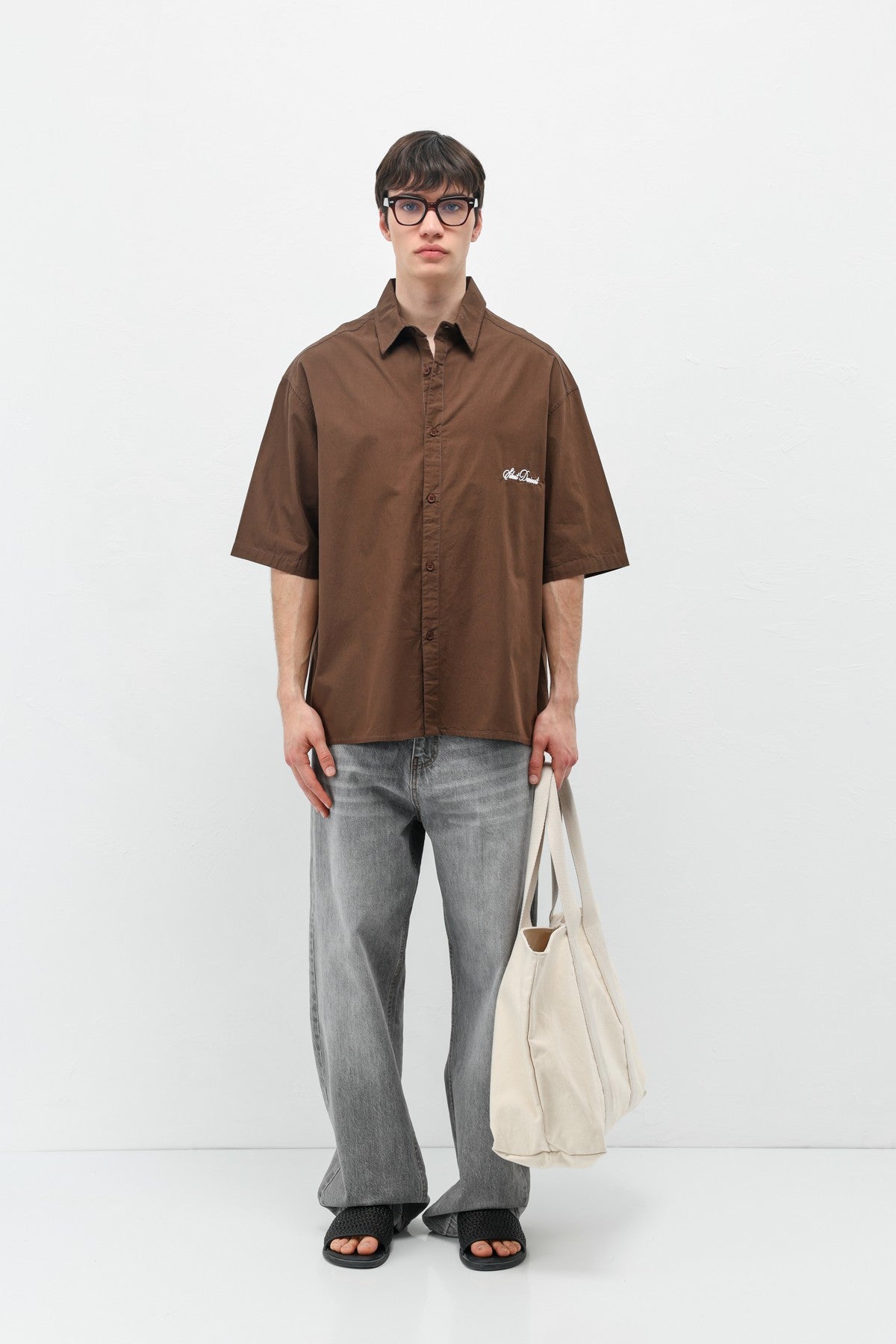 Oversized Short-Sleeve Shirt with Printed Text