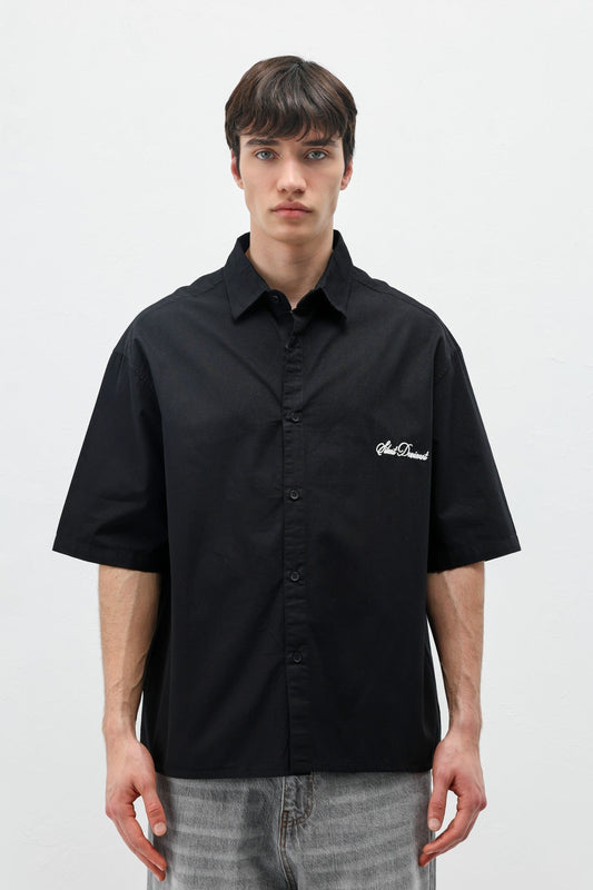 Oversized Short-Sleeve Shirt with Printed Text