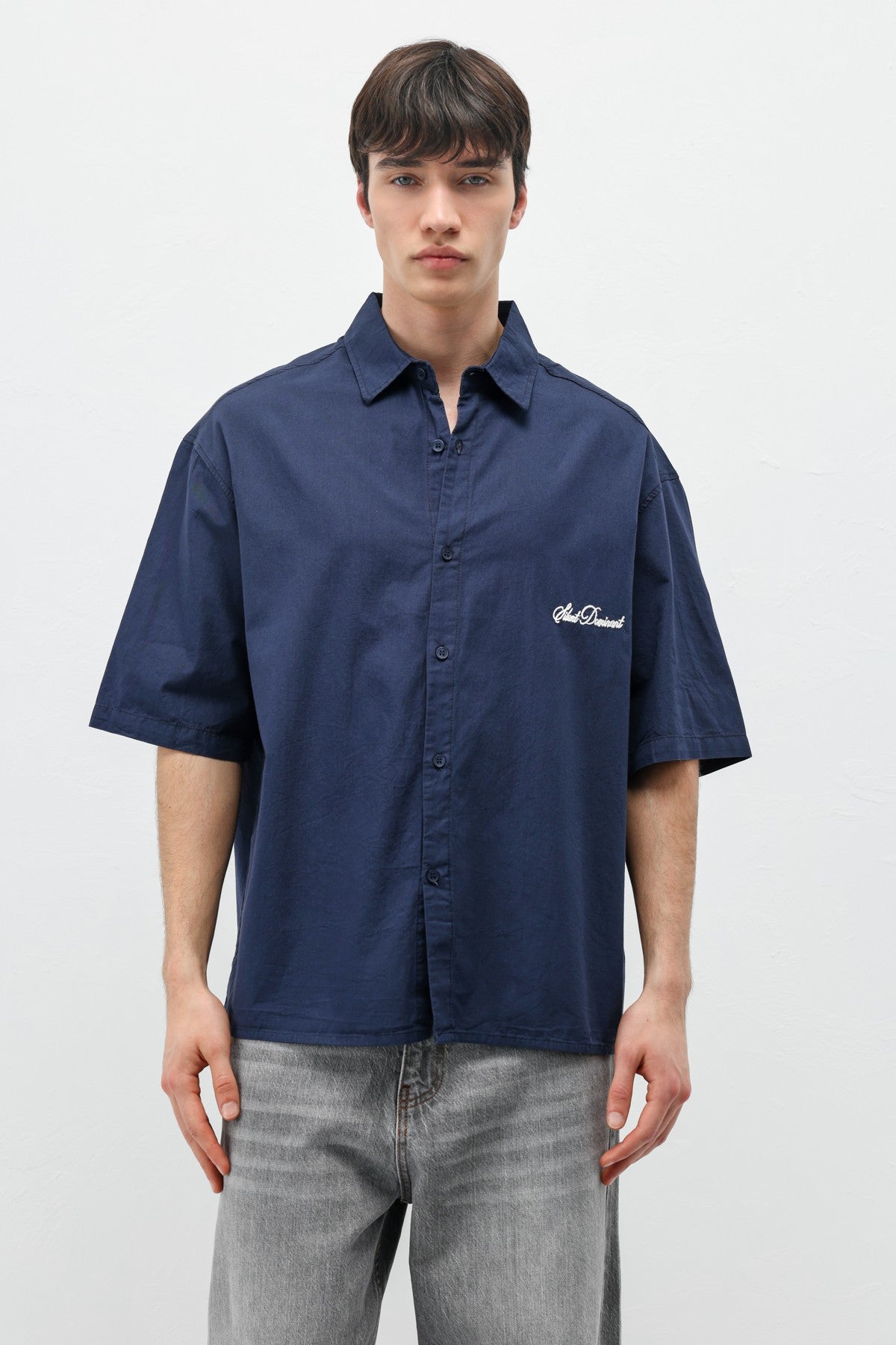 Oversized Short-Sleeve Shirt with Printed Text