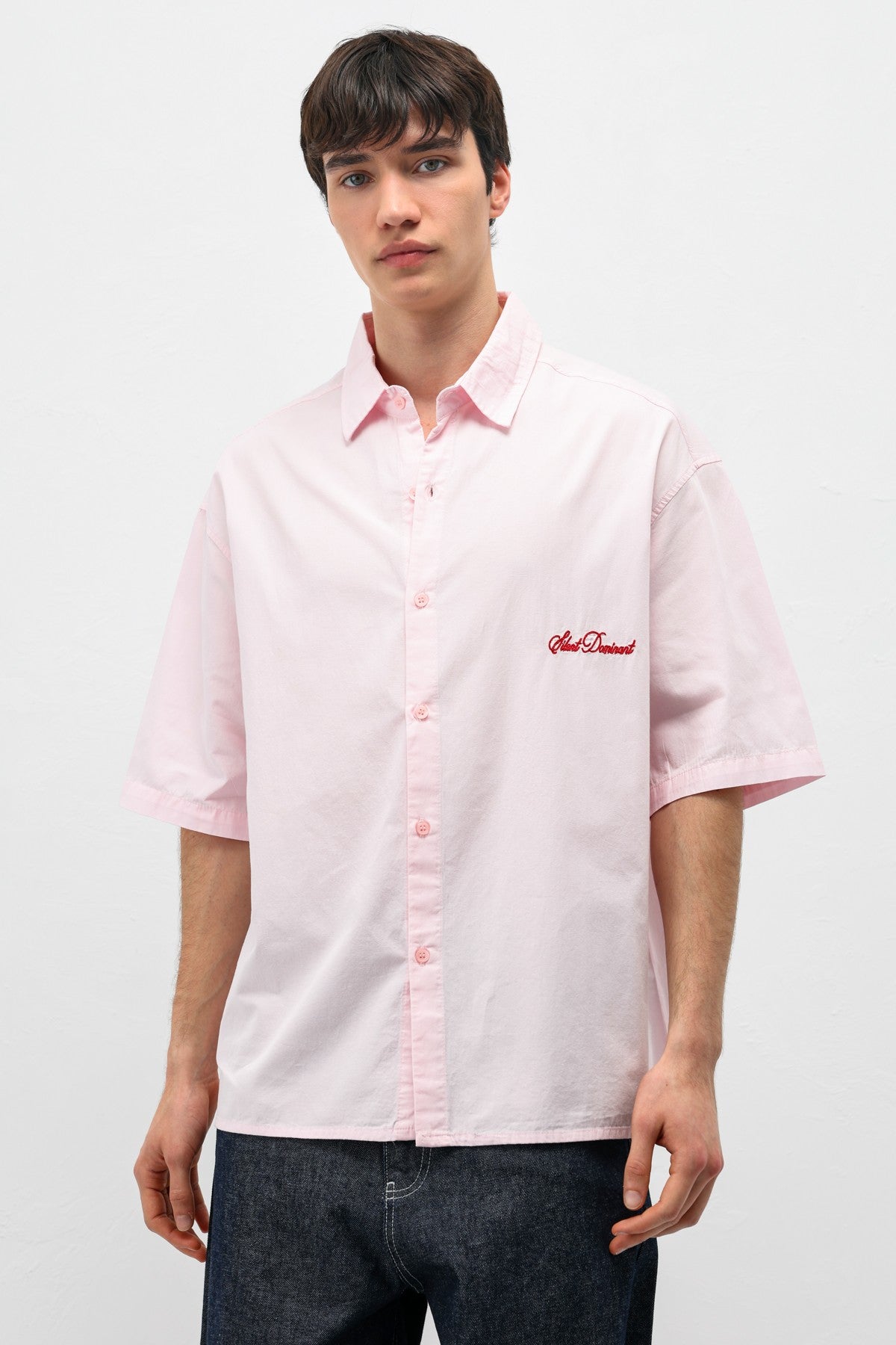 Oversized Short-Sleeve Shirt with Printed Text