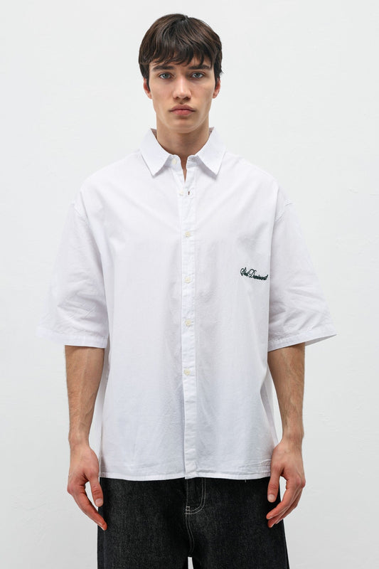 Oversized Short-Sleeve Shirt with Printed Text