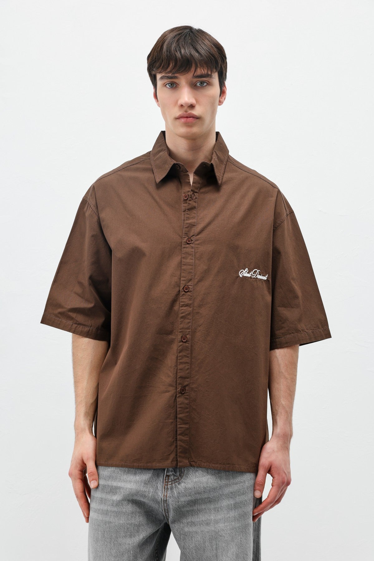 Oversized Short-Sleeve Shirt with Printed Text