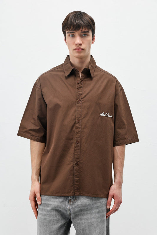 Oversized Short-Sleeve Shirt with Printed Text