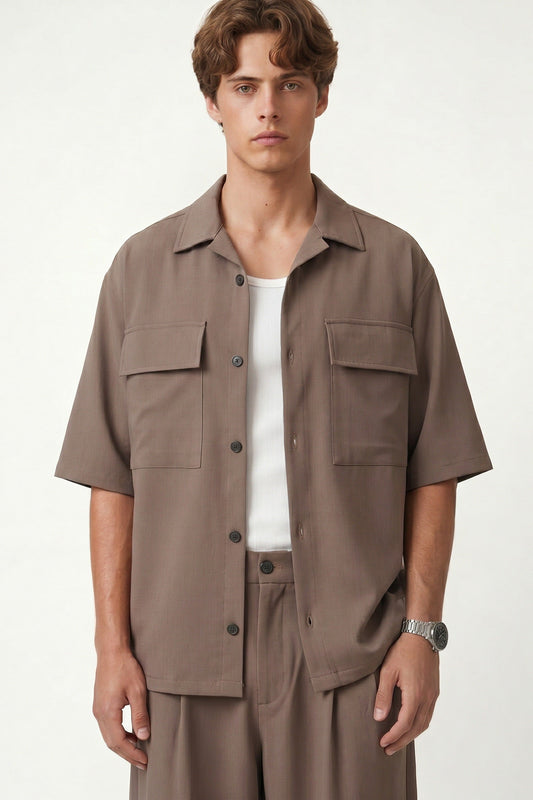Oversized Stretch-Fabric Shirt with Pockets