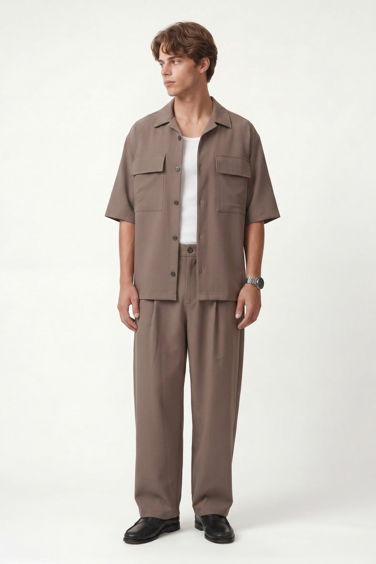 Oversized Stretch-Fabric Shirt with Pockets