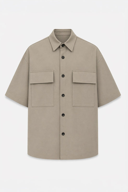 Oversized Stretch-Fabric Shirt with Pockets