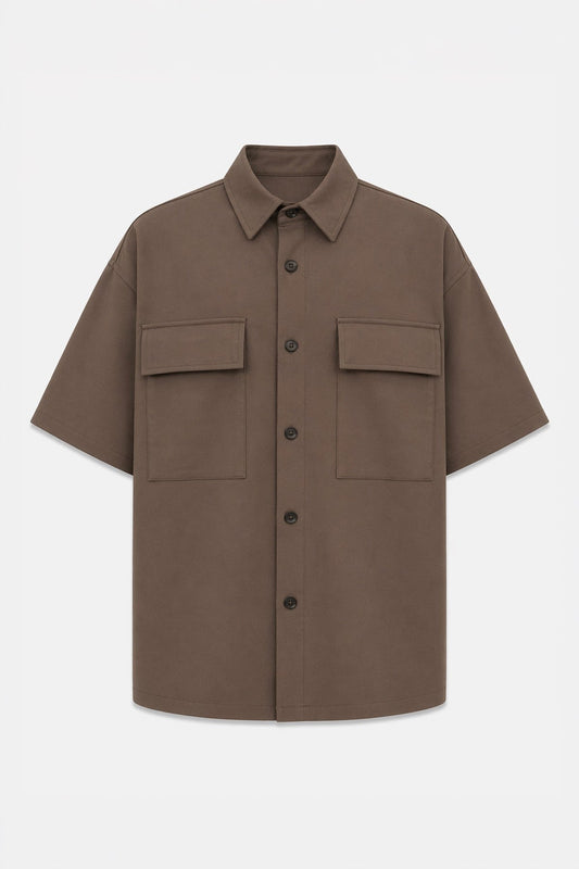 Oversized Stretch-Fabric Shirt with Pockets