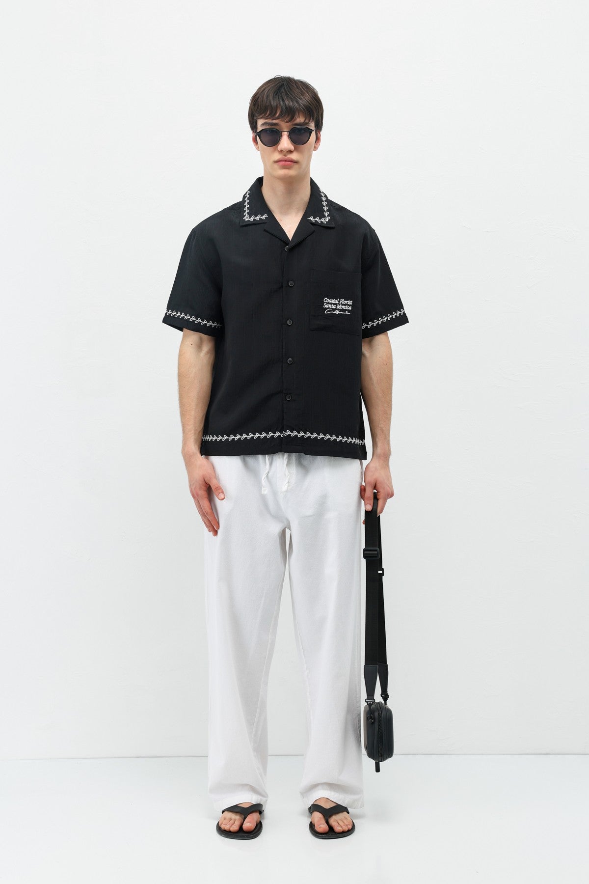 Oversized Linen Shirt with Printed Text