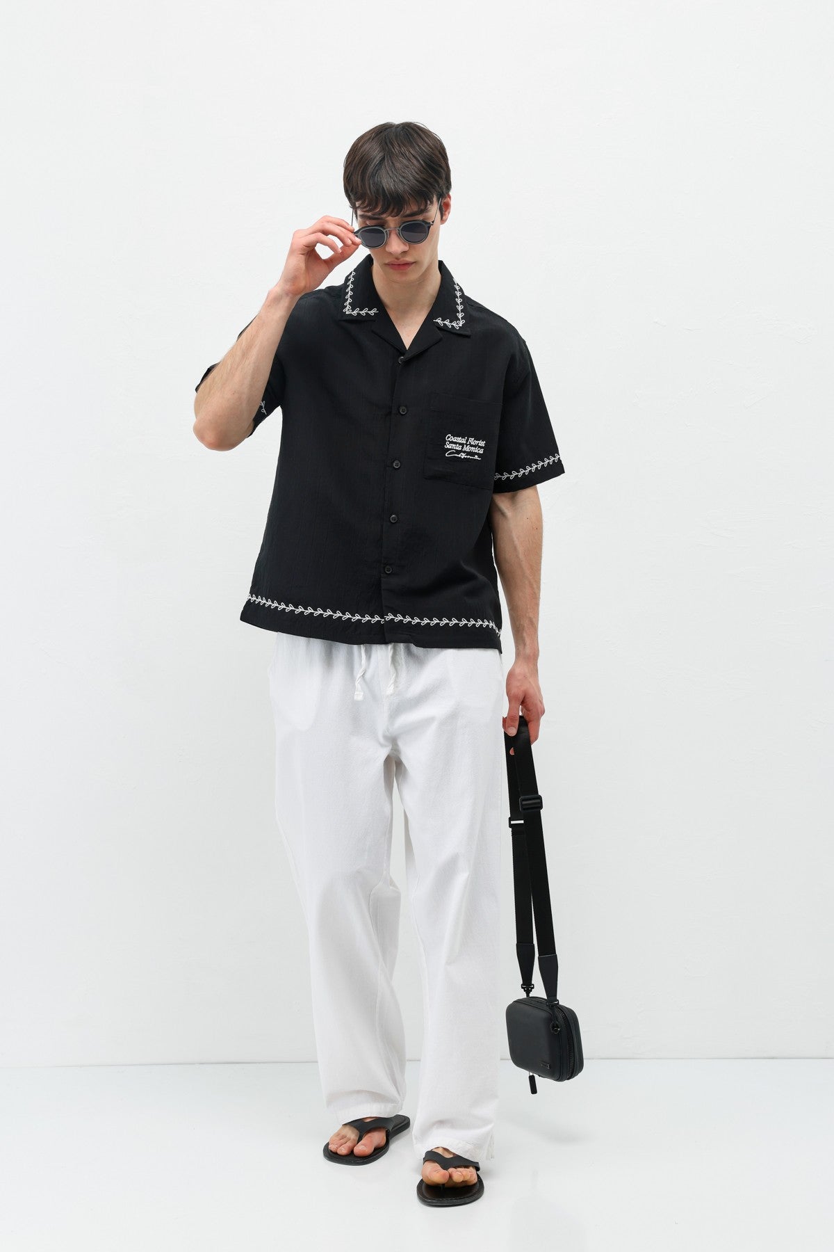 Oversized Linen Shirt with Printed Text