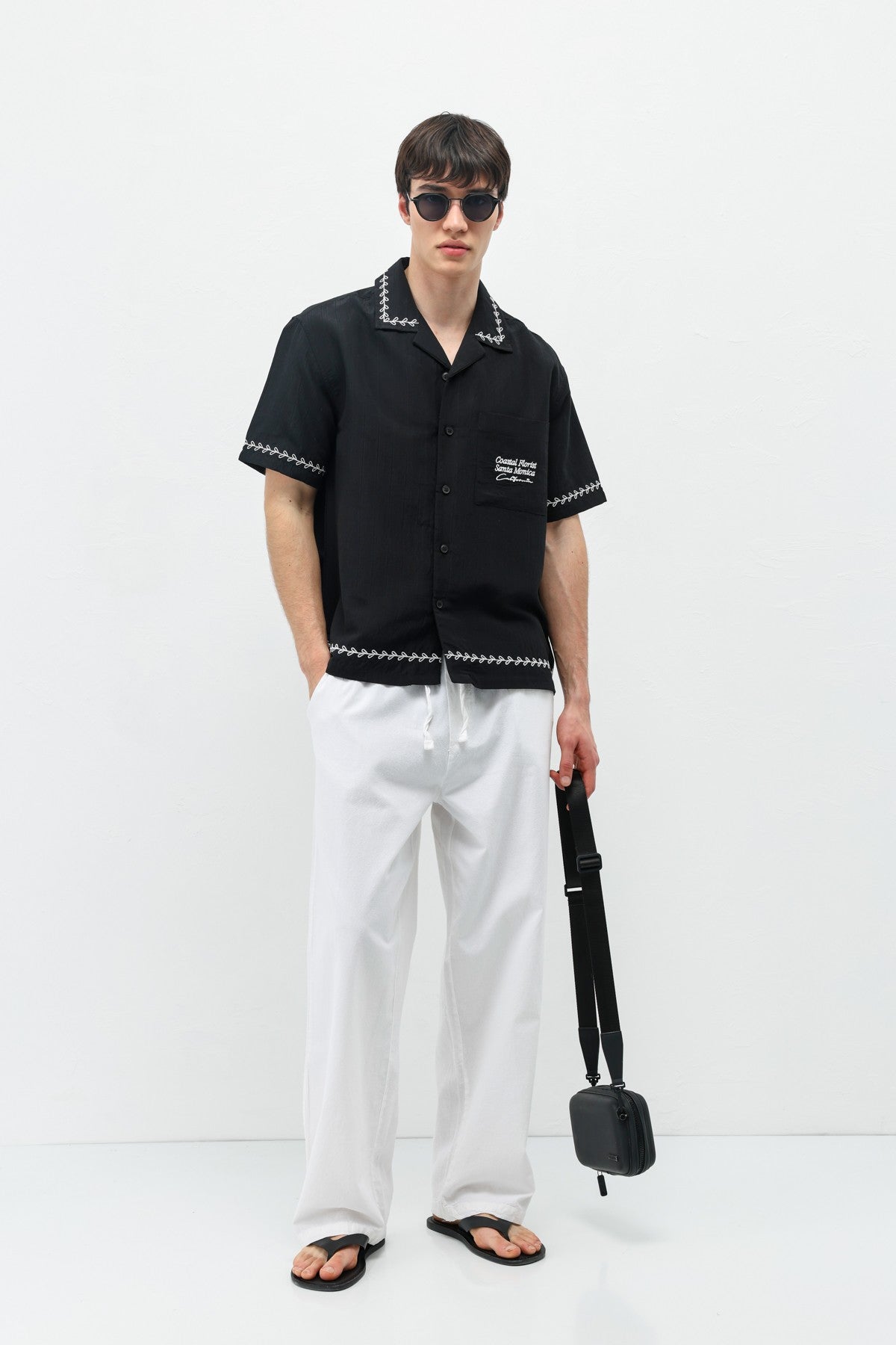 Oversized Linen Shirt with Printed Text