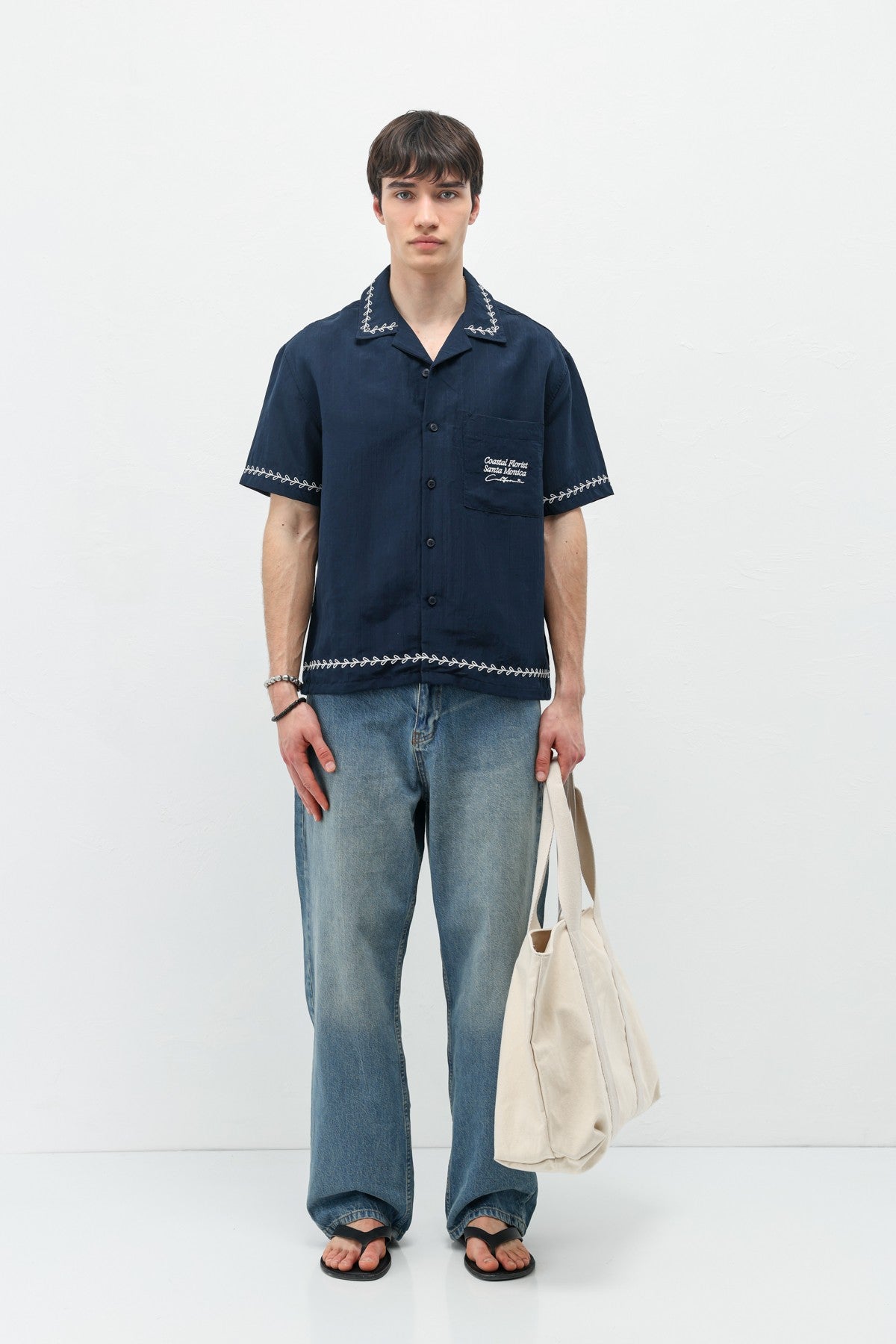 Oversized Linen Shirt with Printed Text