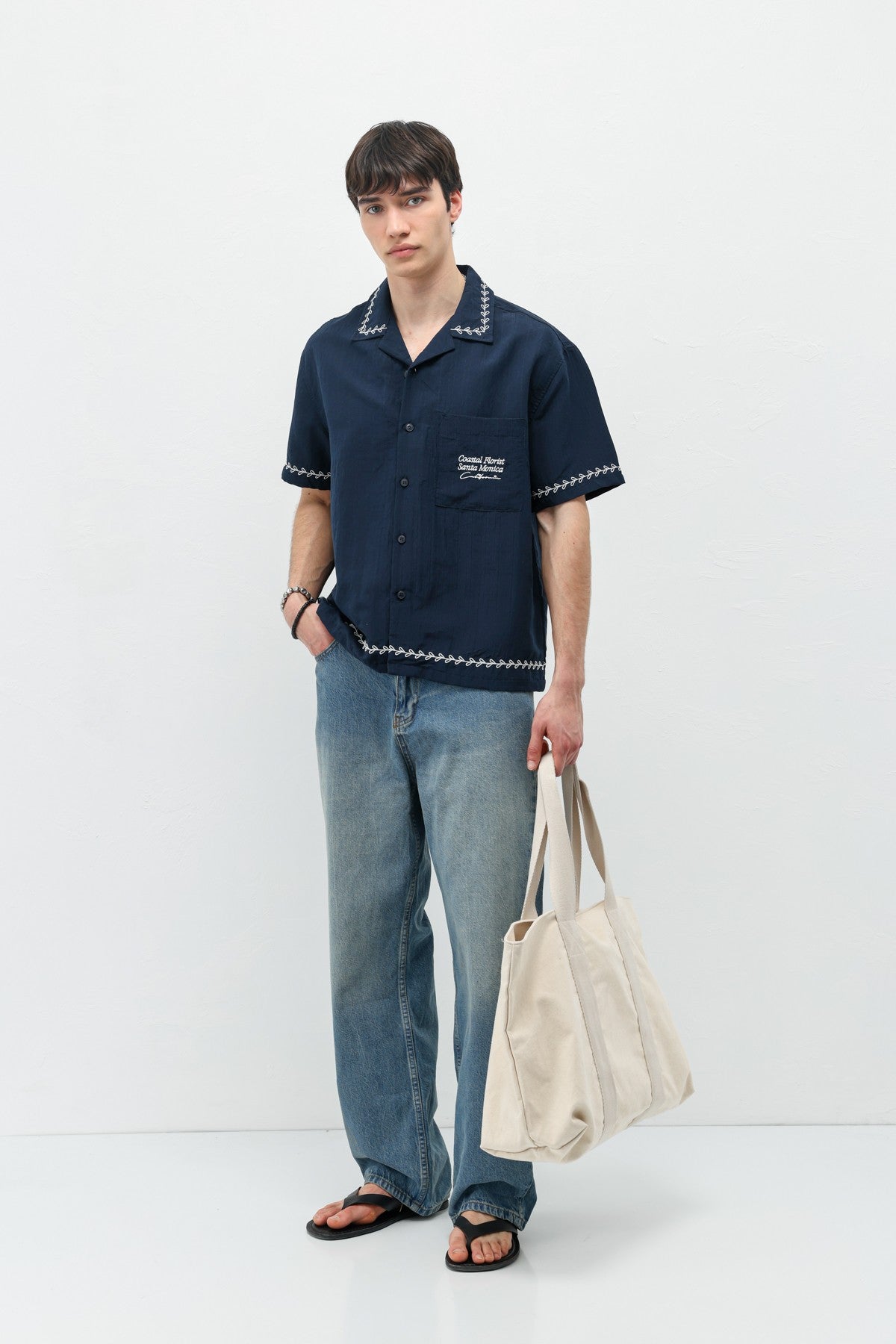Oversized Linen Shirt with Printed Text