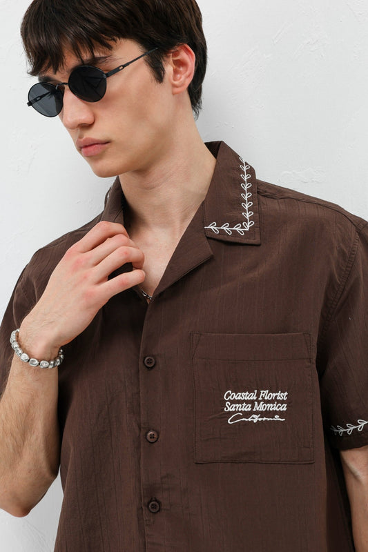 Oversized Linen Shirt with Printed Text