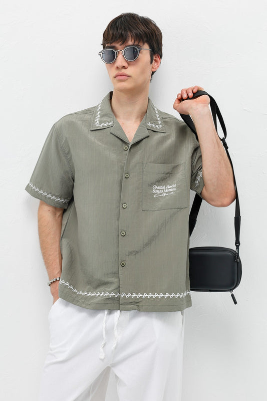 Oversized Linen Shirt with Printed Text