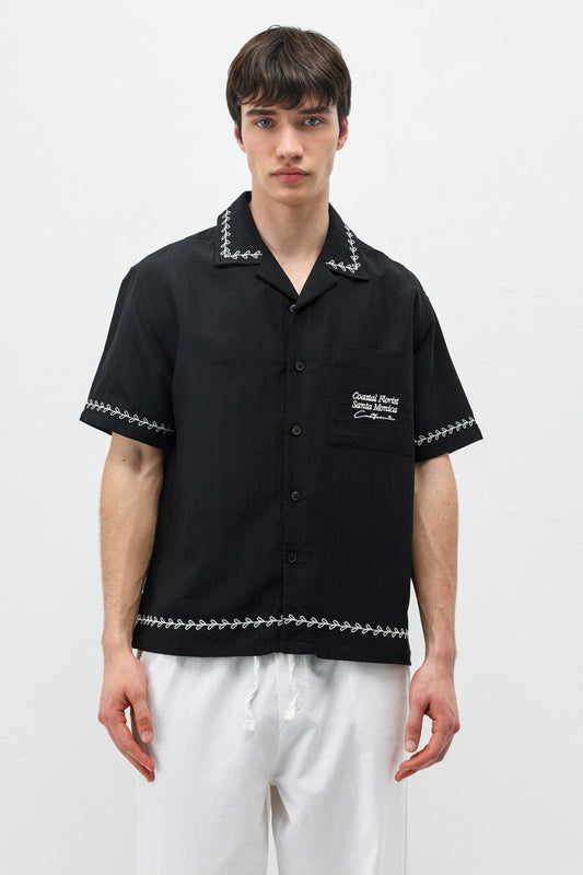 Oversized Linen Shirt with Printed Text